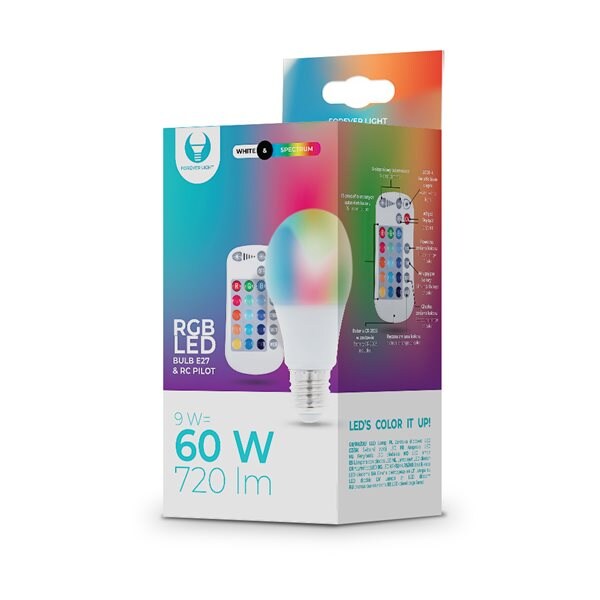 Tæller insekter Fremskridt Hjemland Forever LED-pære E27 A60 RGB med fjernkontrol - Køb på 24hshop.dk