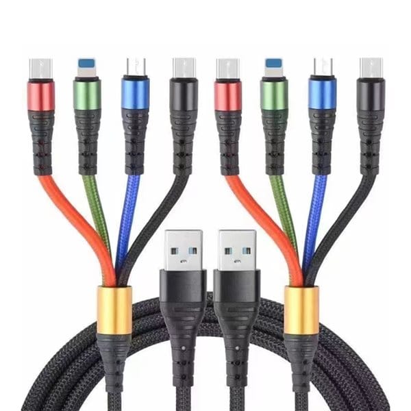 4-i-1 Ladekabel USB-C med Micro-USB, Lightning og 2 USB-C-udtag