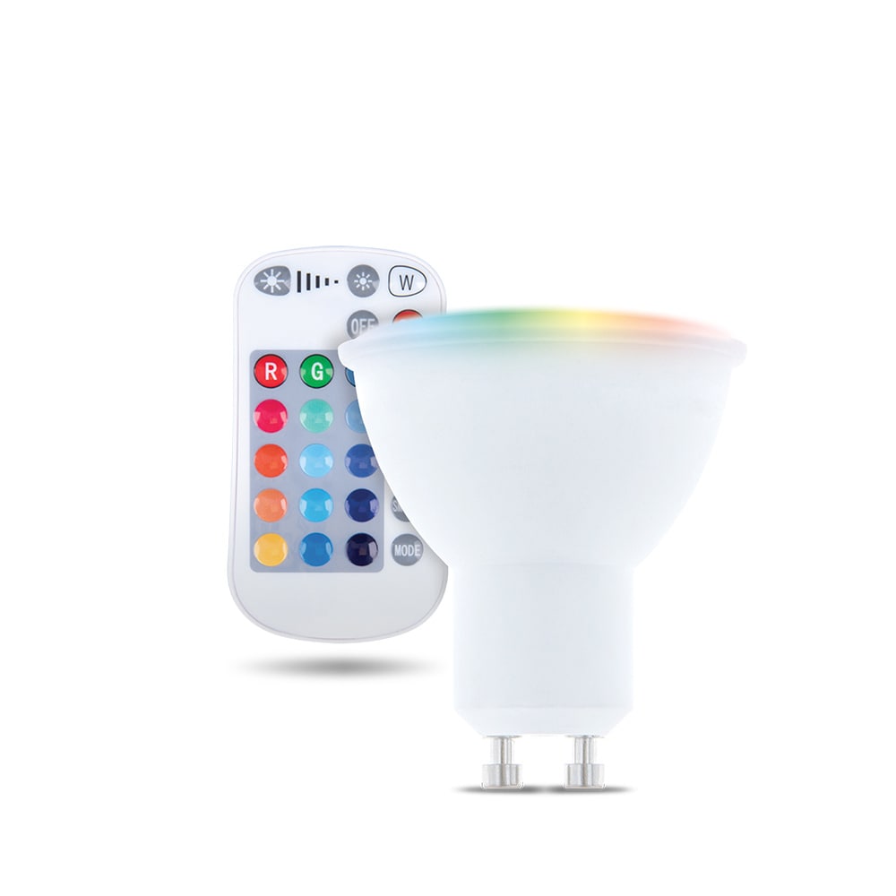 Forever Light LED-pære GU10 5W RGB + Hvid med fjernbetjening