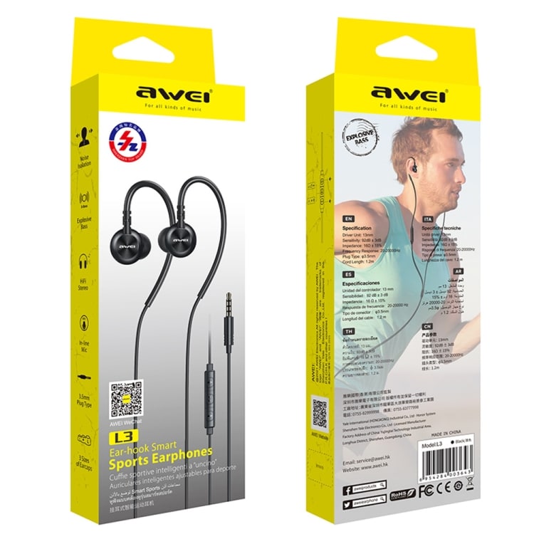 Awei L3 In-Ear Headset med 3,5 mm - Sort
