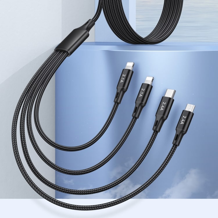 4-i-1 opladningskabel - USB til USB-C, MicroUSB og 2 x Lightning