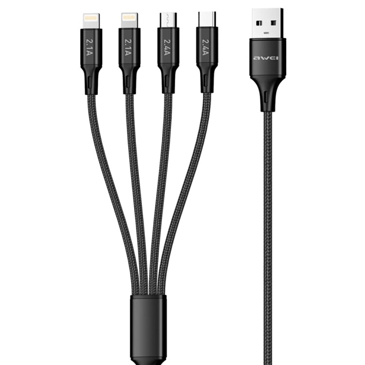 4-i-1 opladningskabel - USB til USB-C, MicroUSB og 2 x Lightning