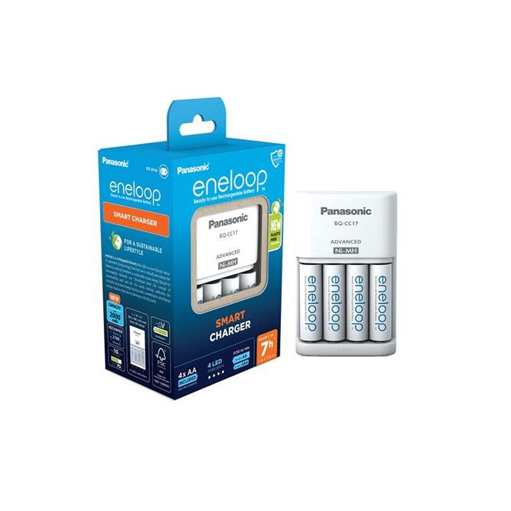 Panasonic Eneloop batterioplader + 4x AA batterier 2000 mAh