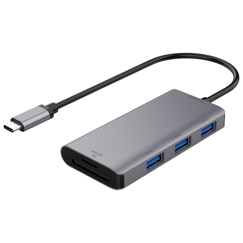Deltaco USB-C switch med 3 x USB-A & Memorycard