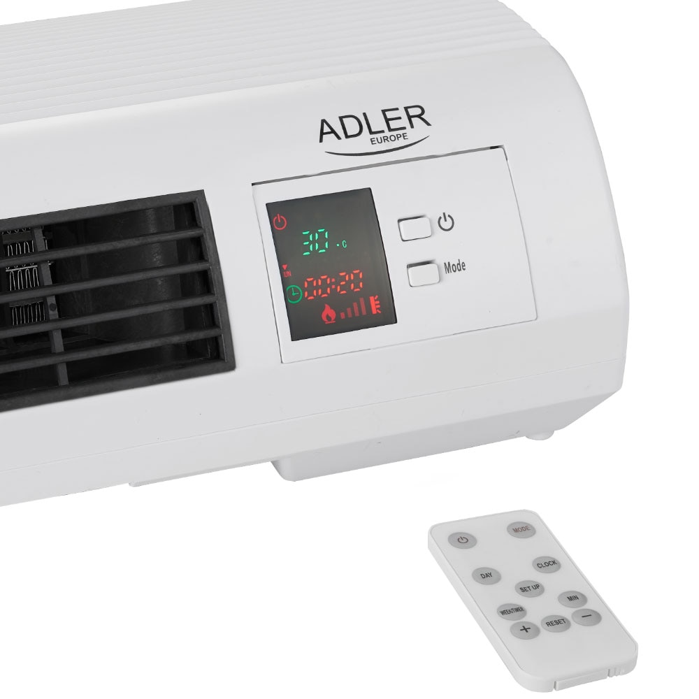 Adler varmeblæser / vægmonteret elvarmer 2000 W / elektrisk varmeblæser med fjernbetjening og timer