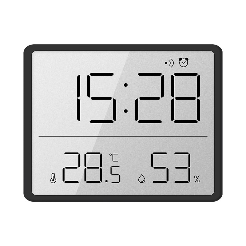 Digitalt Barometer med ur til væggen - Sort