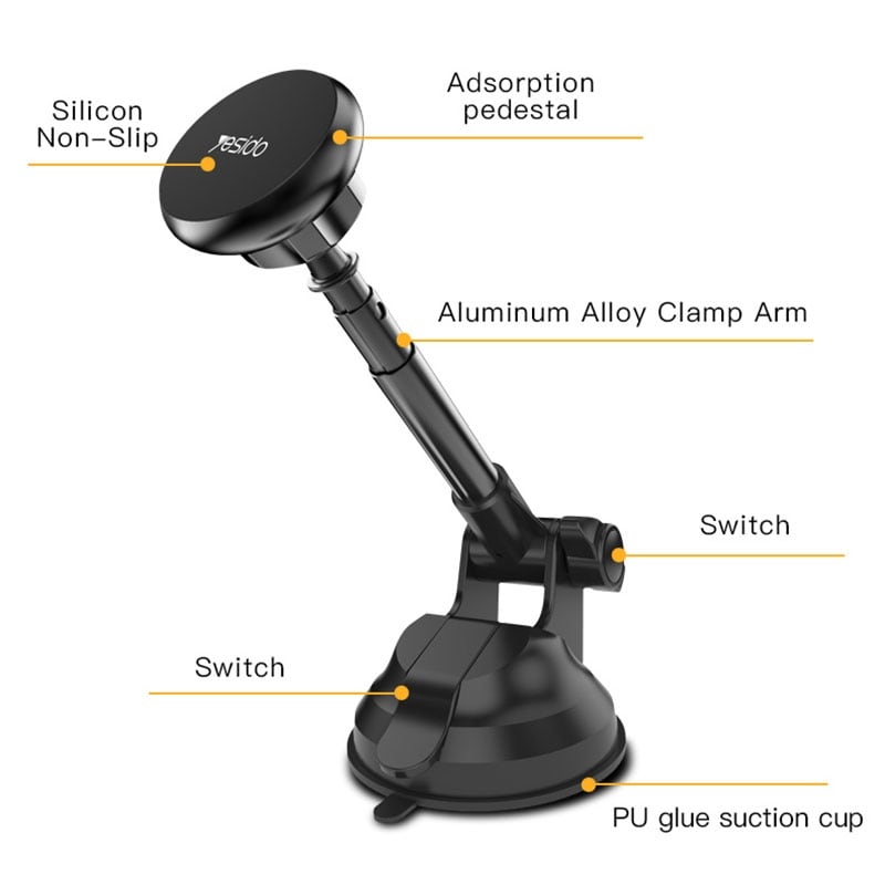 Magnetisk mobiltelefonholder med sugeprop til bilen