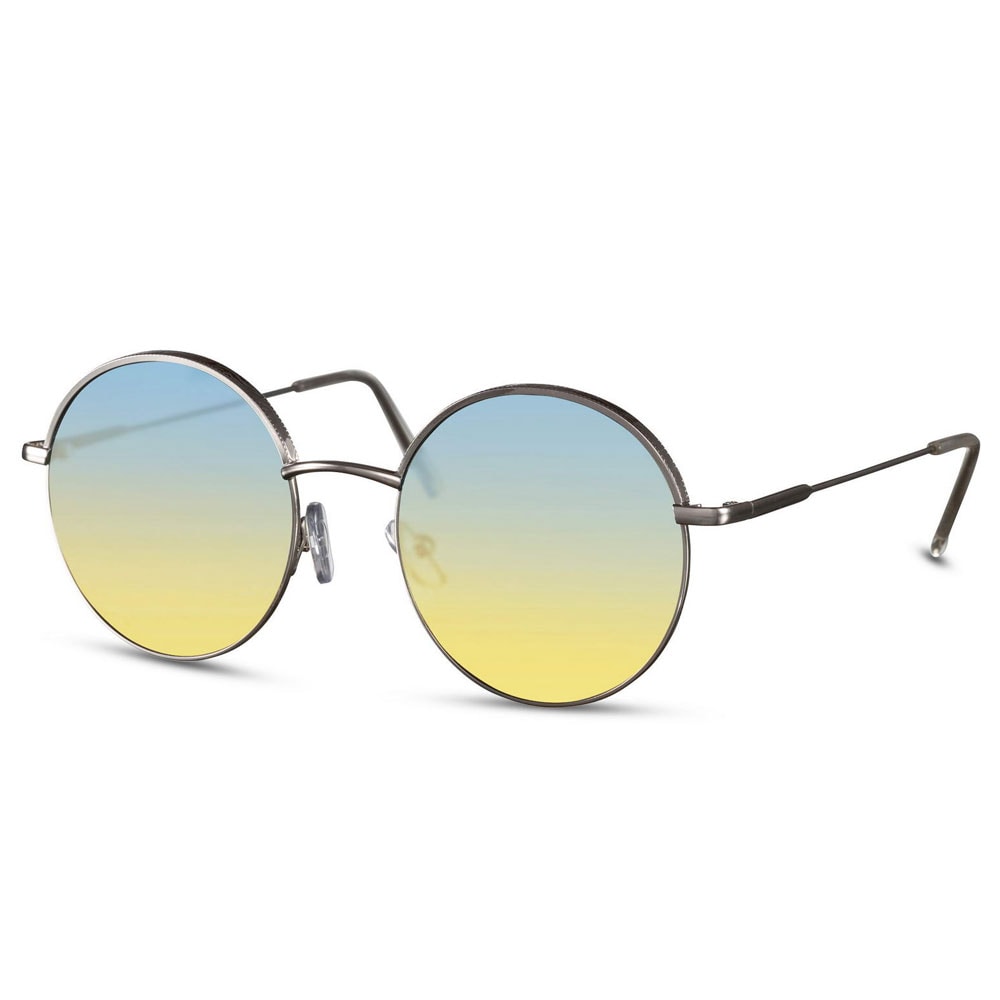 Runde solbriller - Sølv stel med blå linse