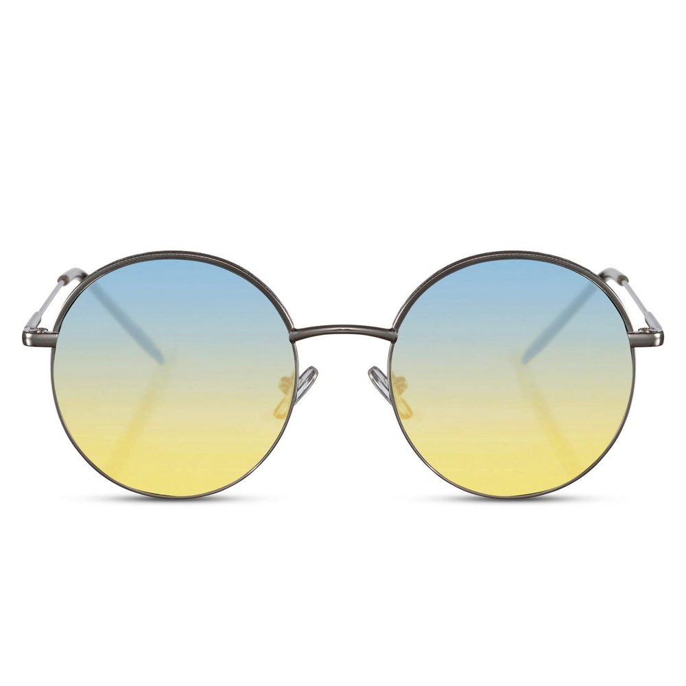 Runde solbriller - Sølv stel med blå linse