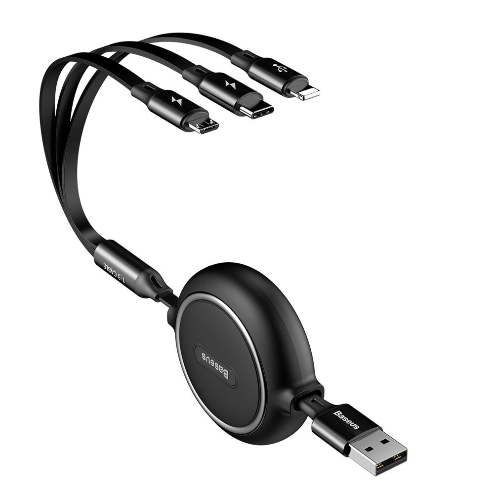 Baseus 3-i-1 USB-kabel Udtrækkeligt 35-120 cm - Sort