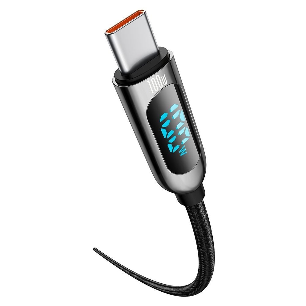 Baseus 100 W USB-C til USB-C-kabel med skærm 2 m - Flettet Sort