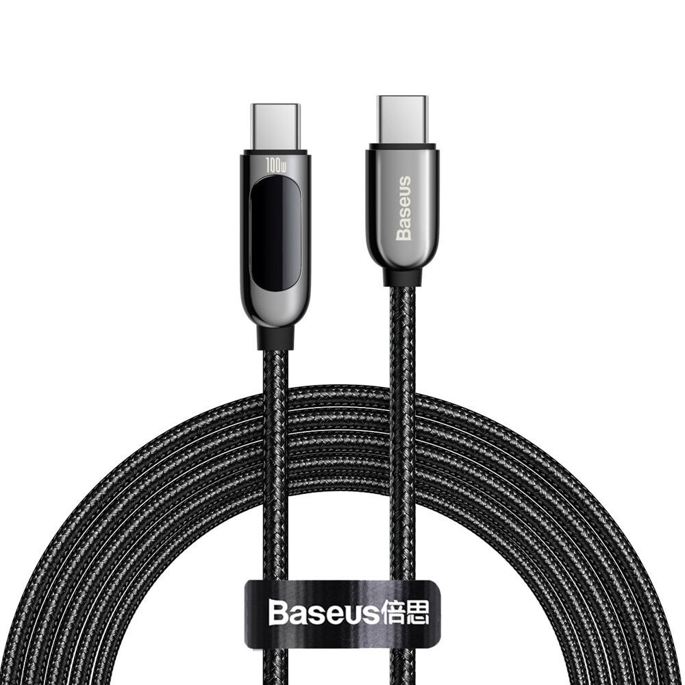 Baseus 100 W USB-C til USB-C-kabel med skærm 2 m - Flettet Sort