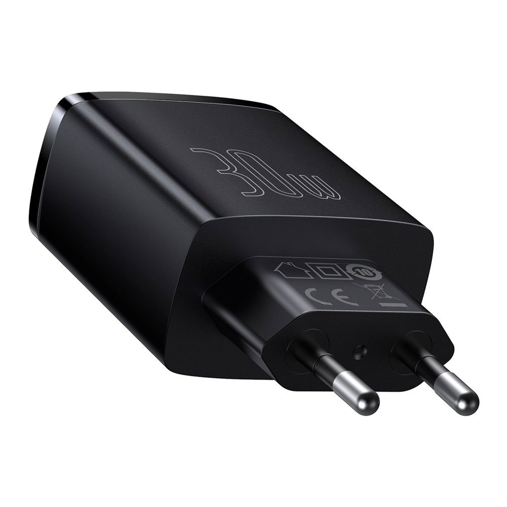 Baseus Væglader 2xUSB, 1XUSB-C 30W 3A - Sort