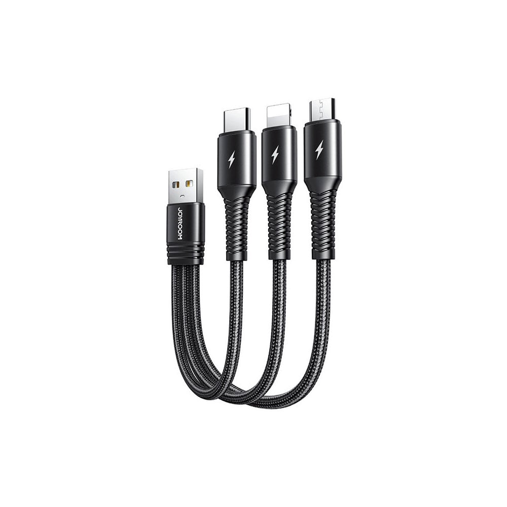 Joyroom 3-i-1 USB-kabel USB til USB-C, Lightning, MicroUSB 3.5A 15 cm - Sort