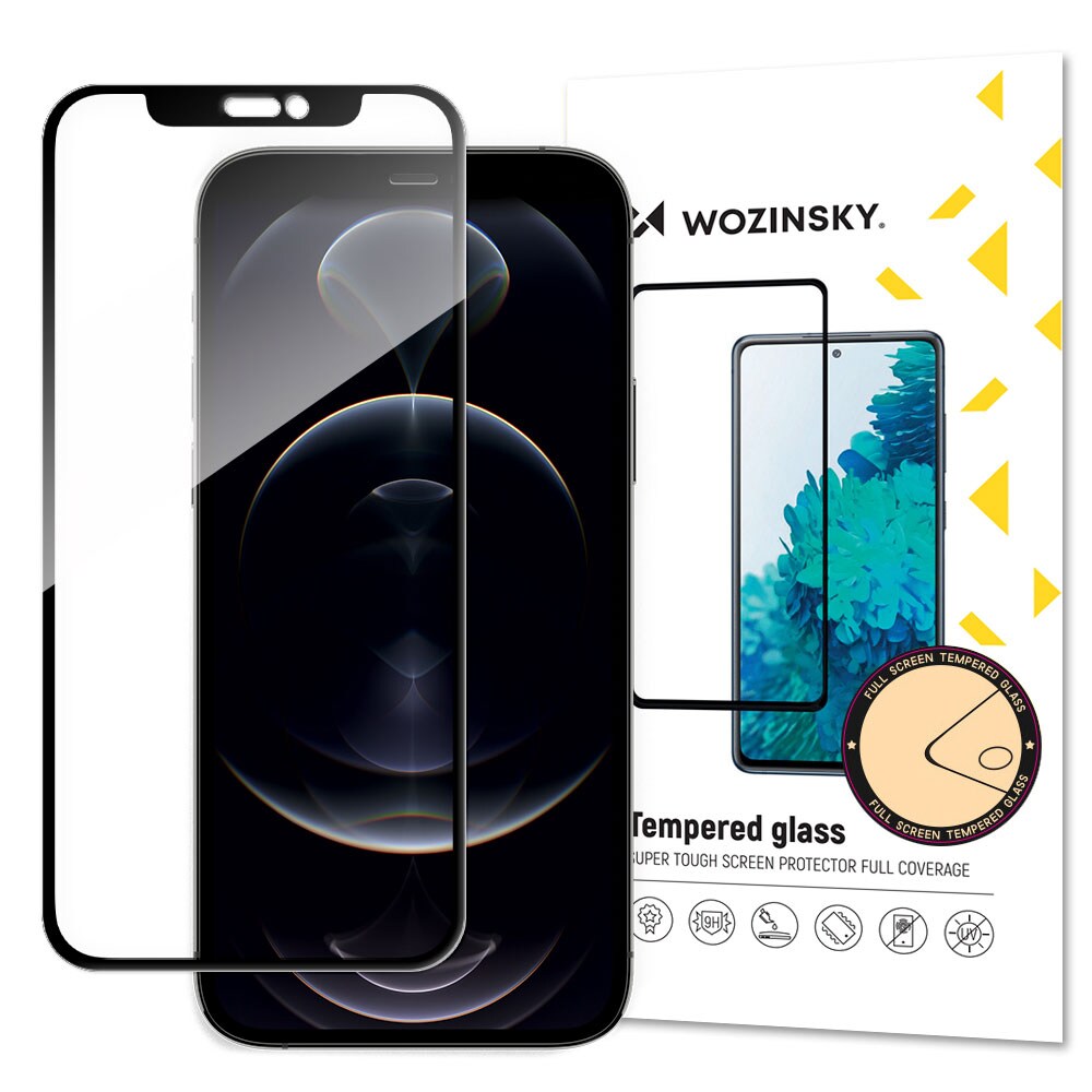 Wozinsky Fuld skærm skærmbeskyttelse med svart ramme til iPhone 16e / iPhone 14 / iPhone 13 Pro / iPhone 13