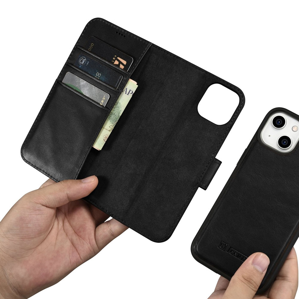 iCarer Lædertaske med RFID-beskyttelse til iPhone 14 Plus - Sort