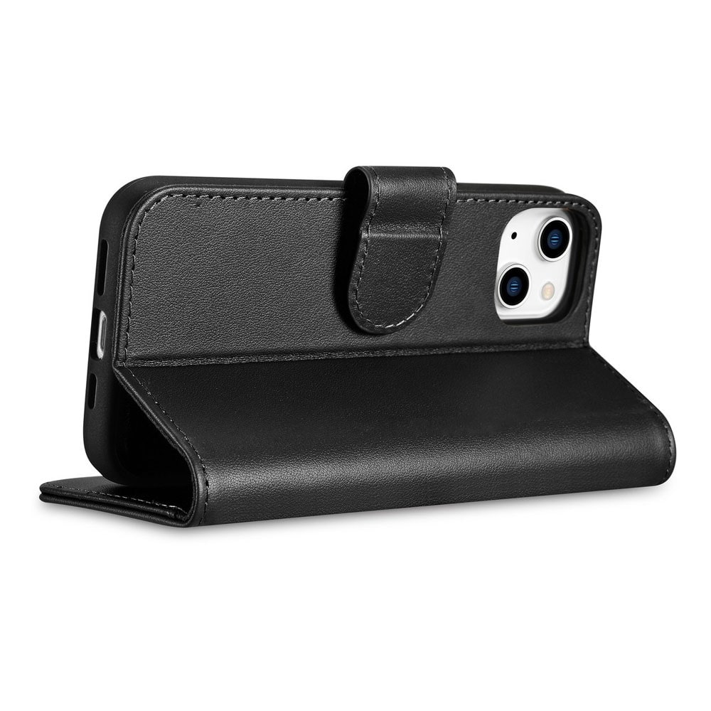 iCarer Lædertaske med RFID-beskyttelse til iPhone 14 - Sort