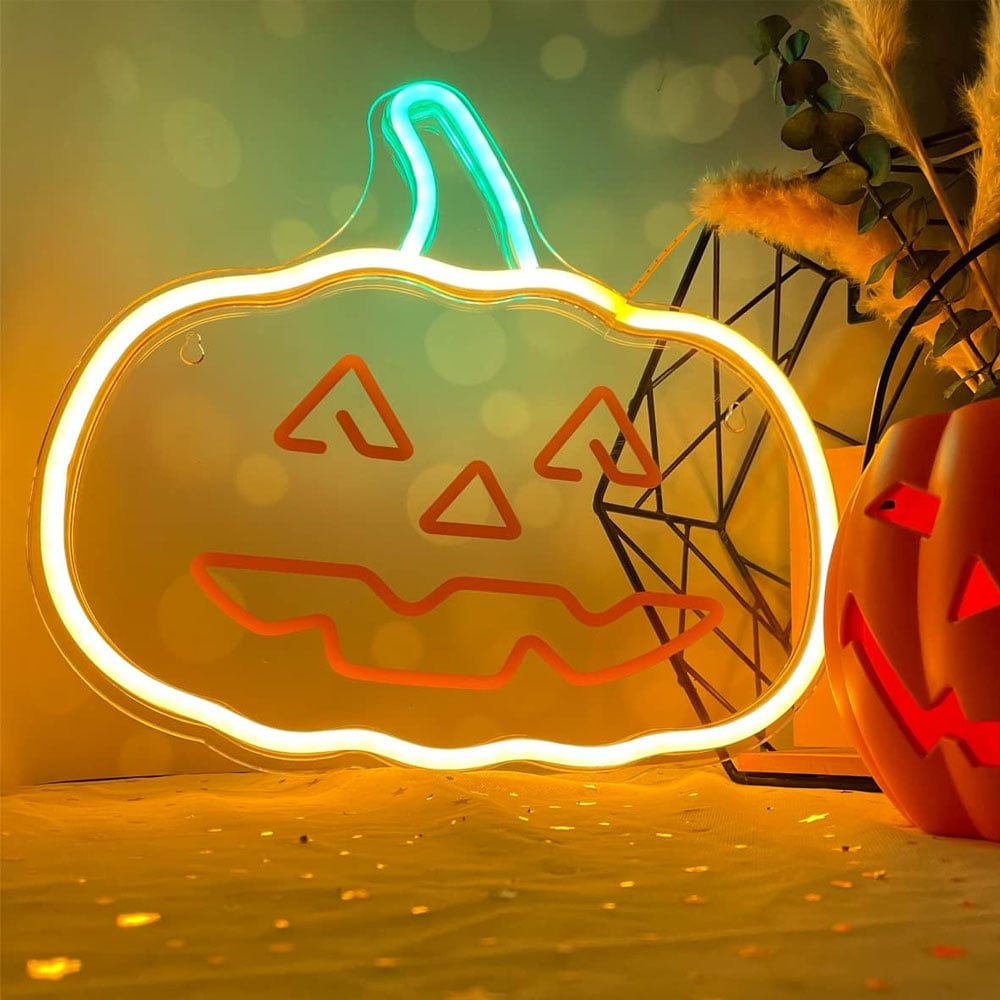 Dekorativ Neon LED Belysning Græskar - Orange/Grøn