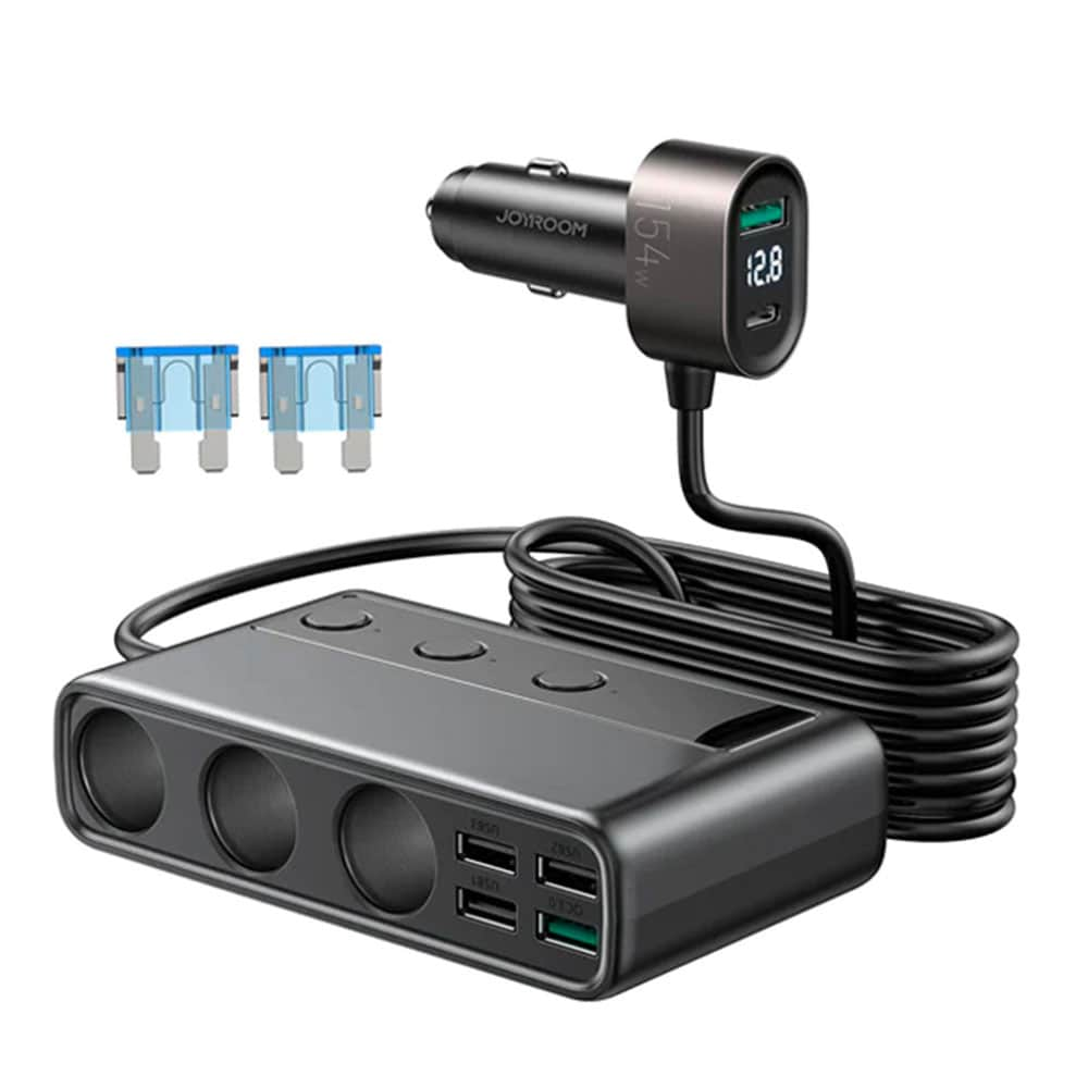 Joyroom 9in1 Laptop-oplader til bilen 154W - 5x USB, 1x USB-C, 3xCigar-stik