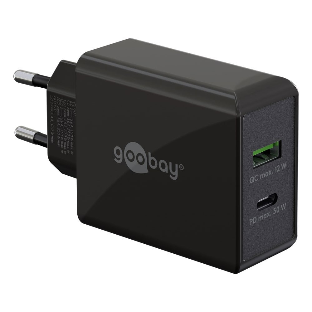 Goobay USB Oplader 1xUSB 1xUSB-C PD 30W - Sort