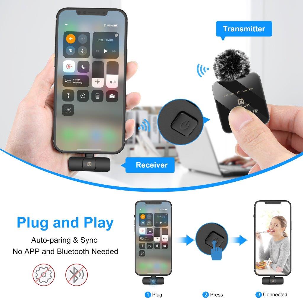Puluz Trådløse mikrofoner med modtager til iPhone / iPad