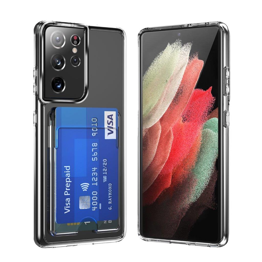 Tyndt Bagcover med kortholder til Samsung Galaxy S21 Ultra 5G - Gennemsigtig