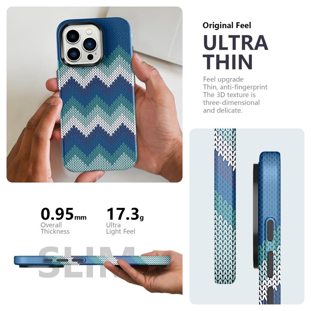 Tyndt Bagcover til iPhone 15 Pro Tekstildesign - Blå