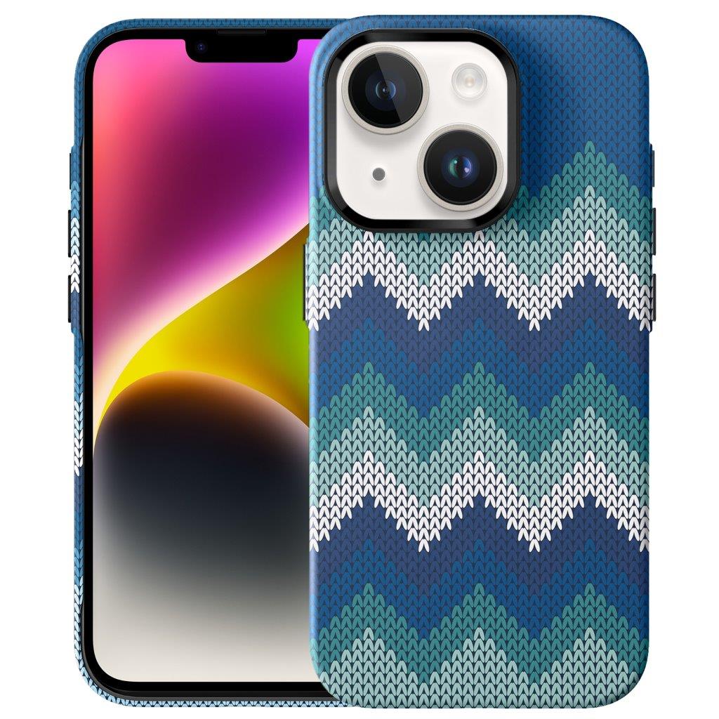 Tyndt Bagcover til iPhone 15 Tekstildesign - Blå
