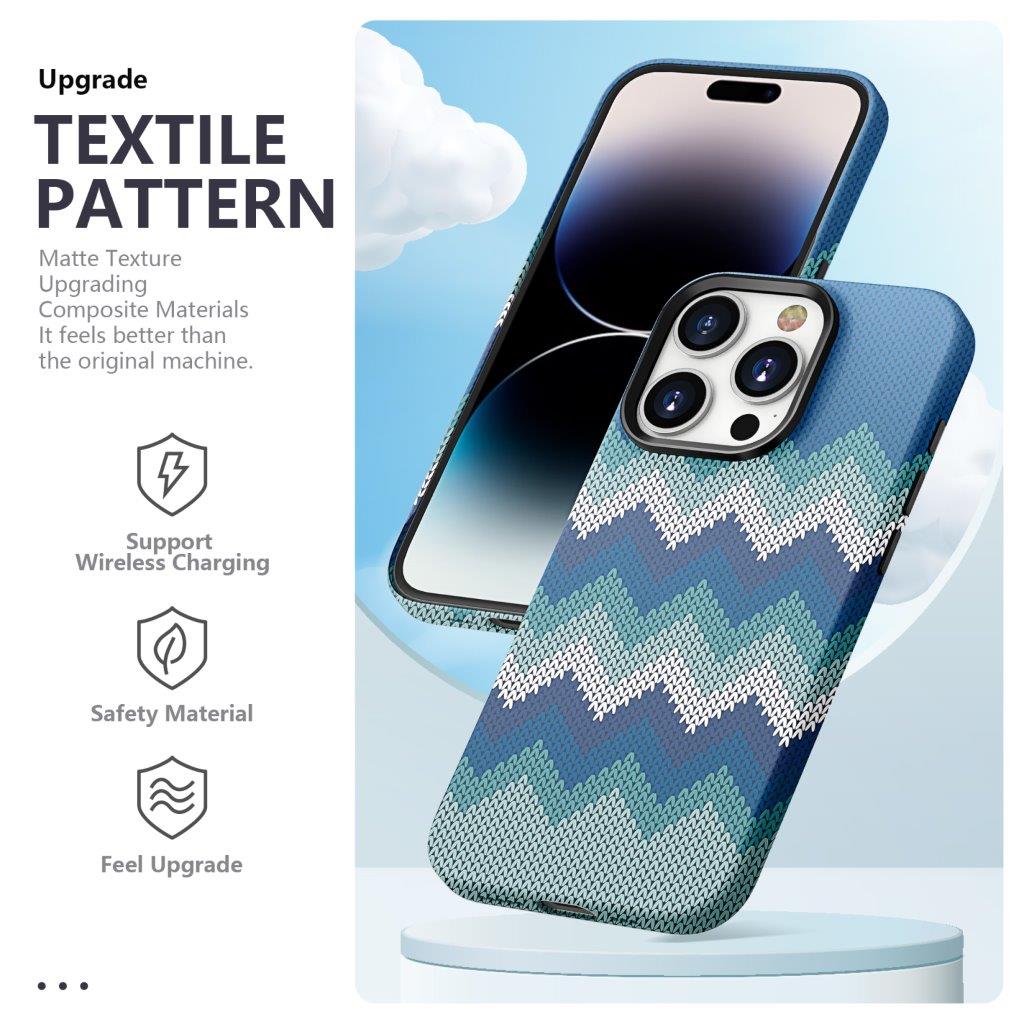Tyndt Bagcover til iPhone 14 Pro Tekstildesign - Blå
