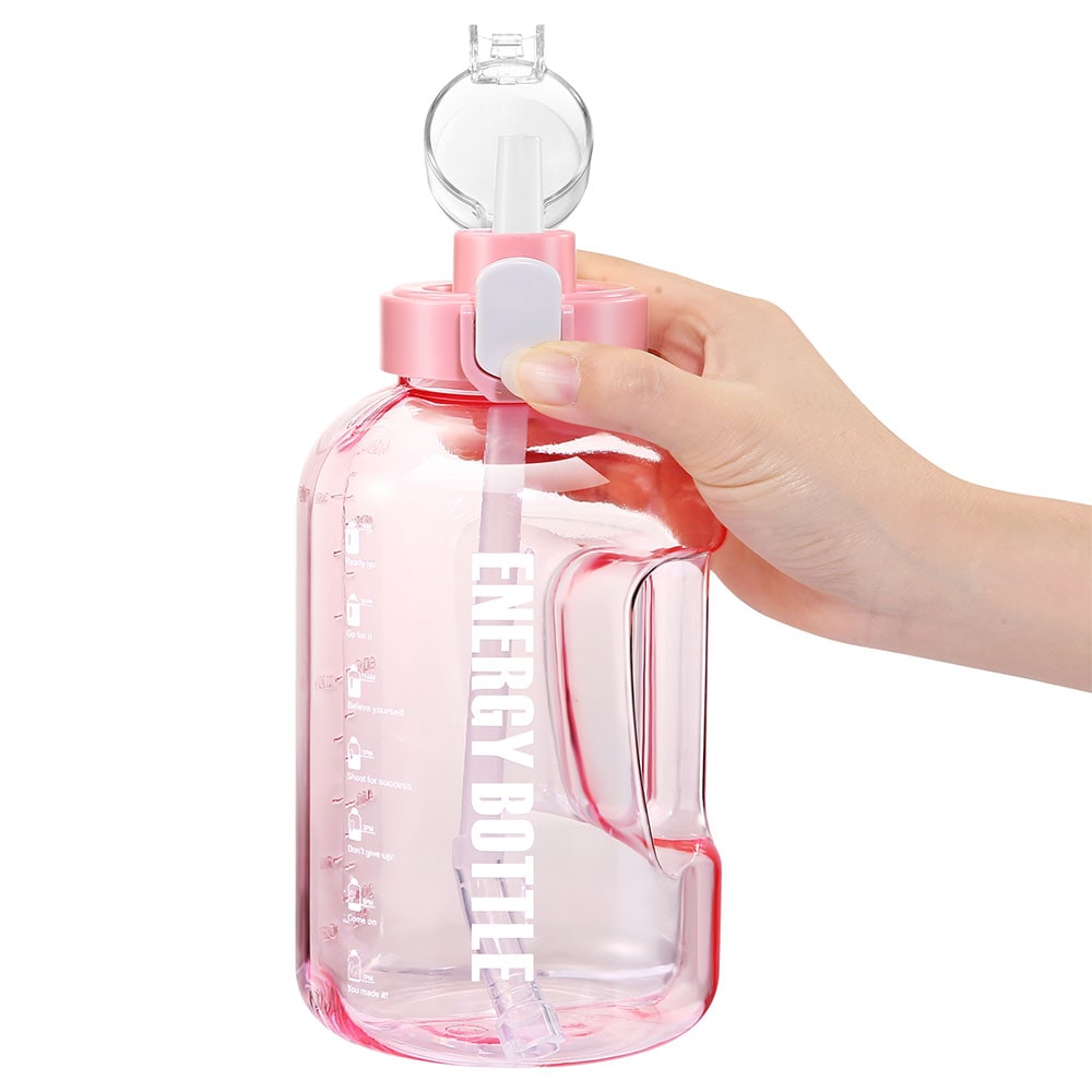 1L sportsflaske med tidsplan - Klar/Pink