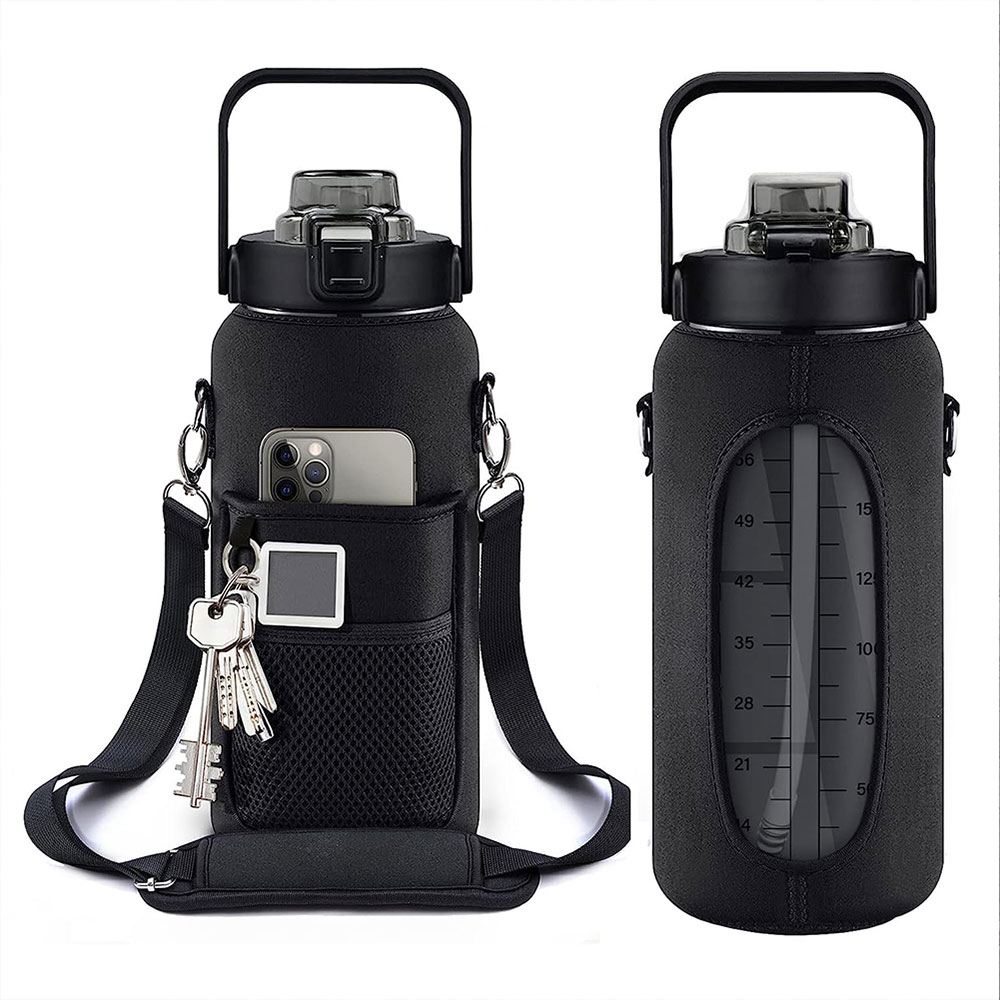 Bæretaske til 2 liters vandflaske med skema - Sort