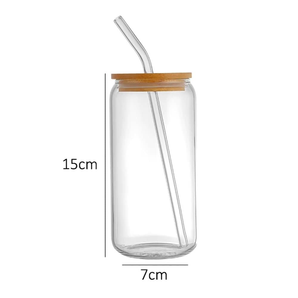 Glas med trælåg og sugerør