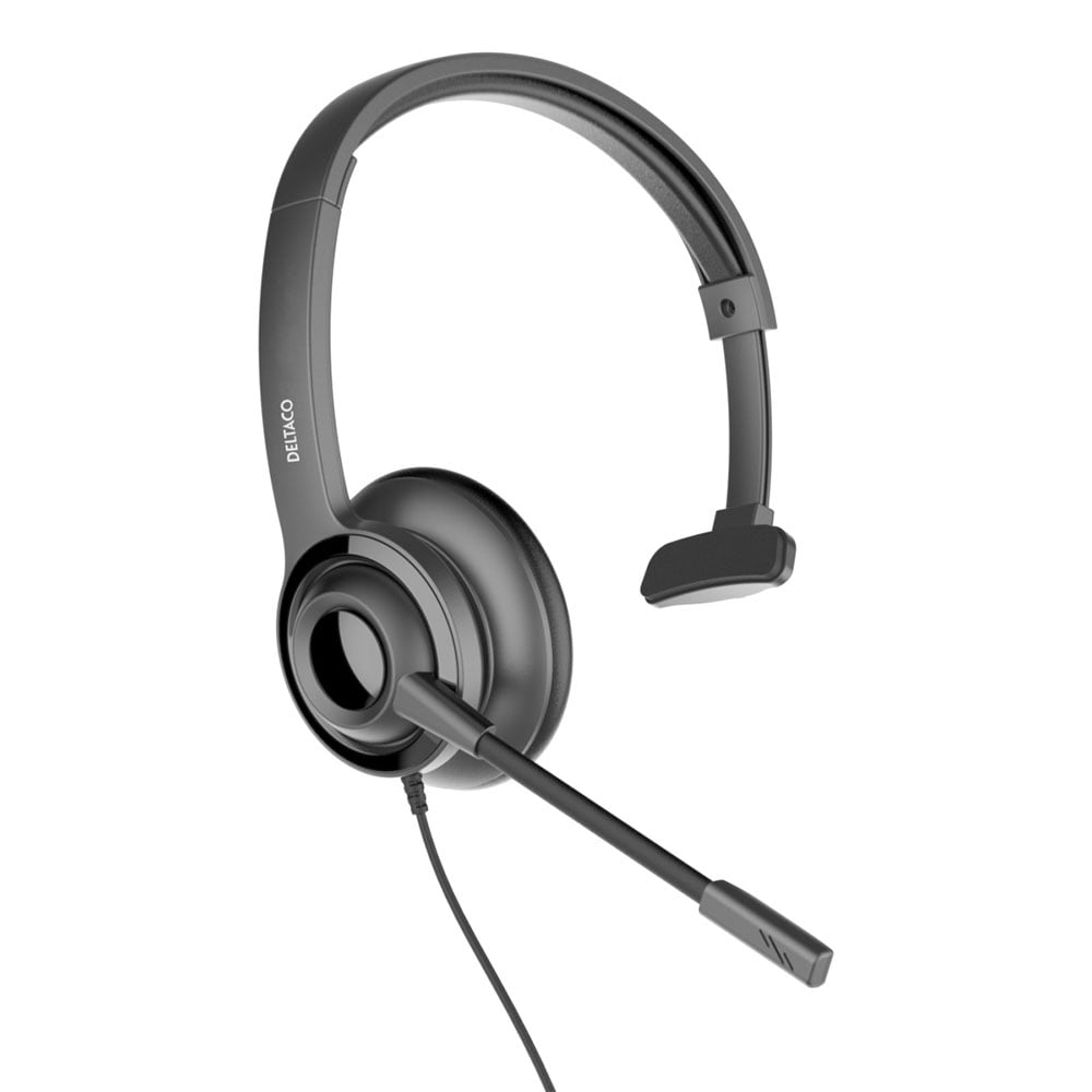 Deltaco USB Mono Headset med mikrofon og volumenkontrol