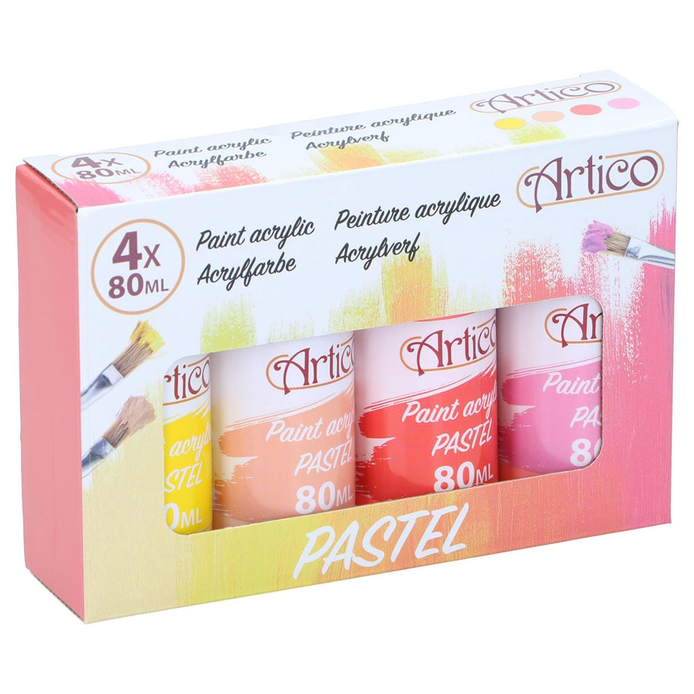 Artico Akrylmaling Pastel 80ml 4-pak - Gul/Pink