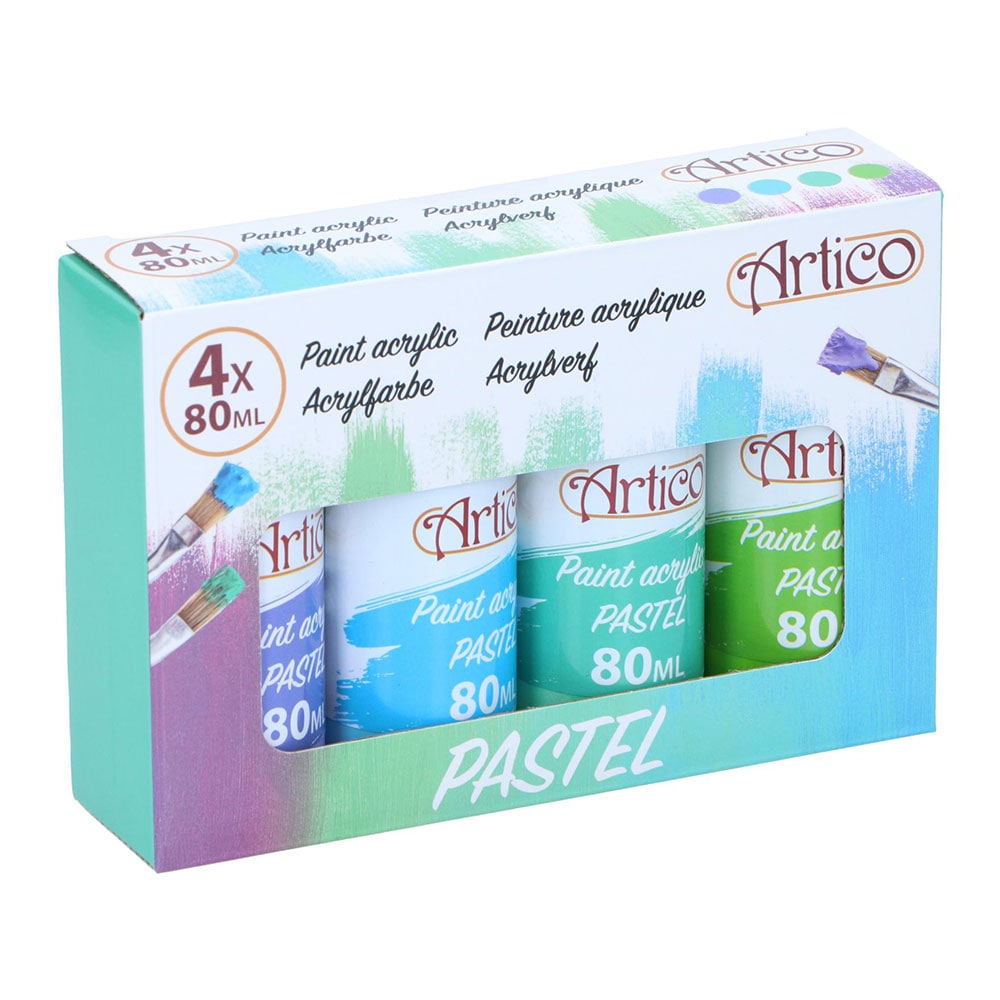 Artico Akrylmaling Pastel 80ml 4-pak - Blå/Grøn/Lilla