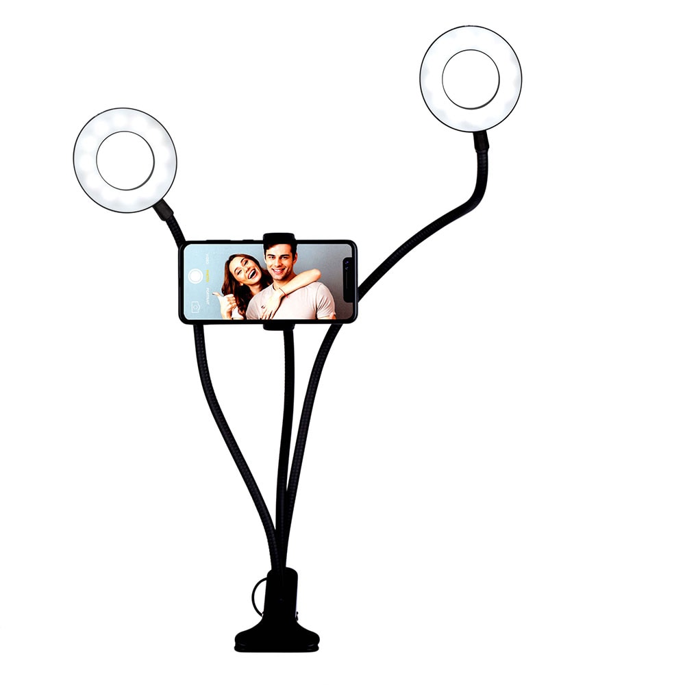 Grundig Dobbelt LED Selfie ring med bordklemme
