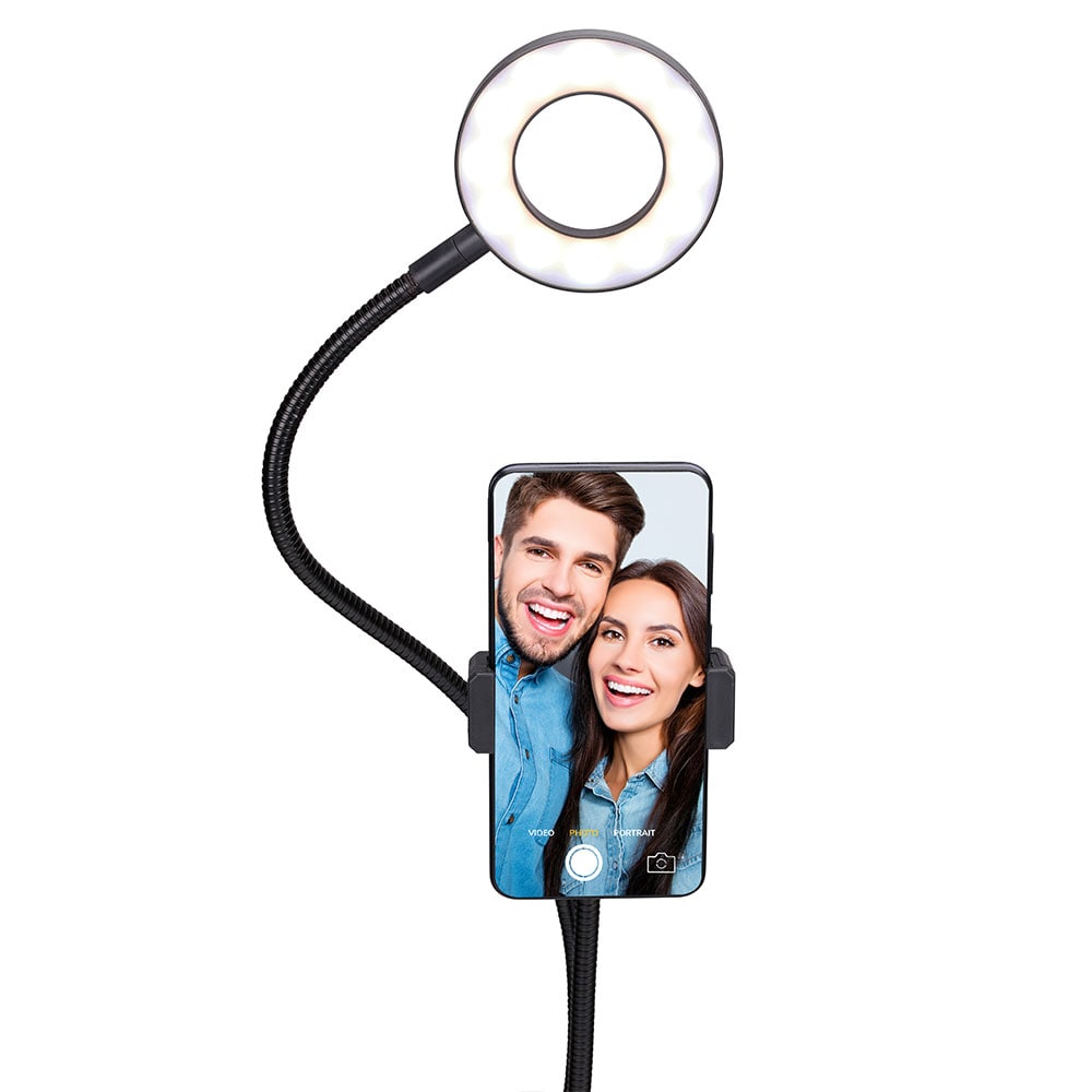 Grundig LED selfie ring med bordklemme 9cm
