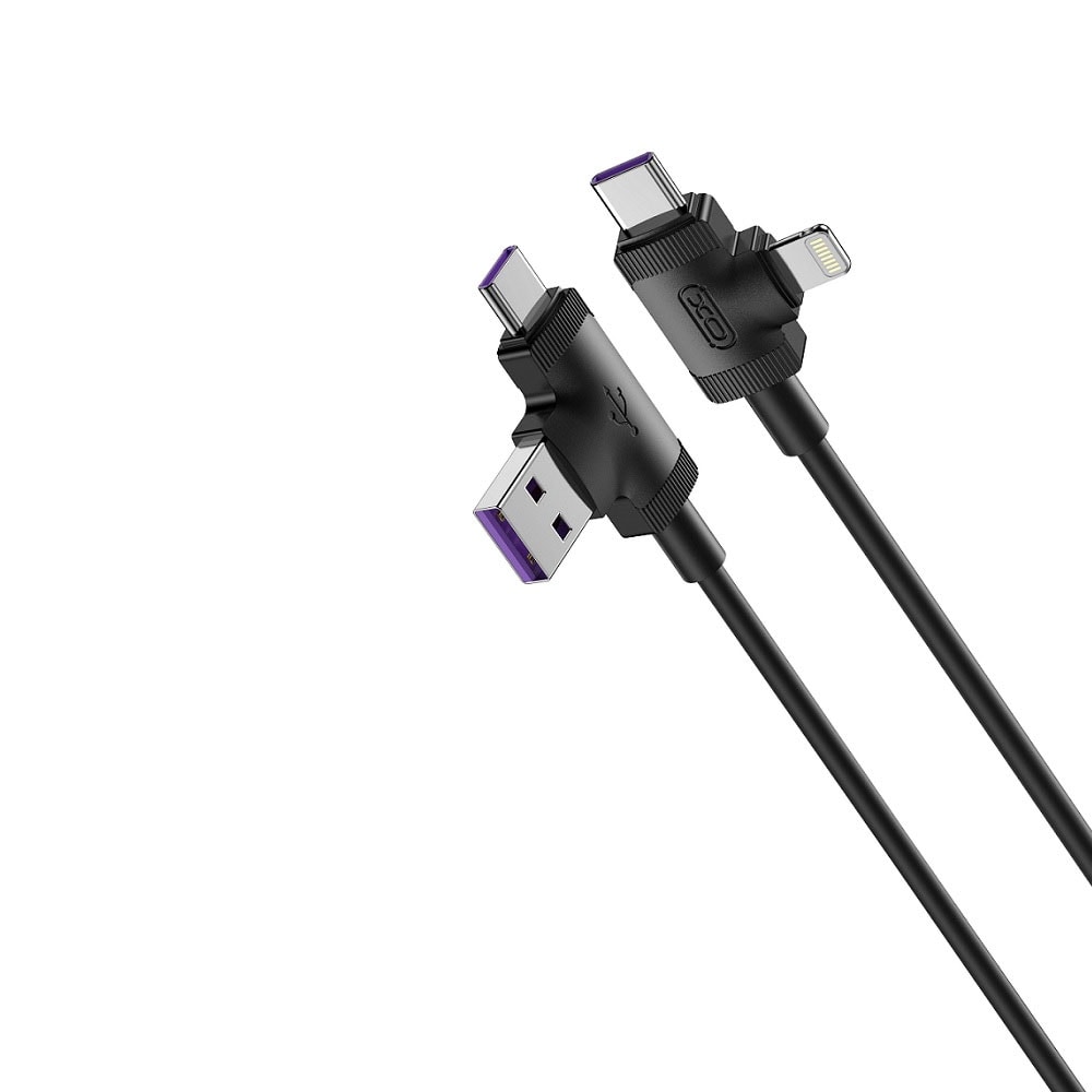 XO 4-i-1 USB-kabel USB + USB-C til Lightning + USB-C 1m 3A - Sort
