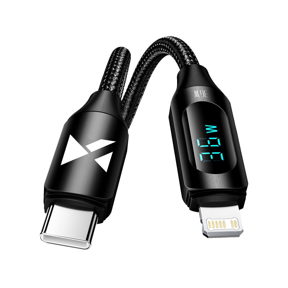 Wozinsky USB-C kabel til Lightning med LED Display 36W 1m - Sort