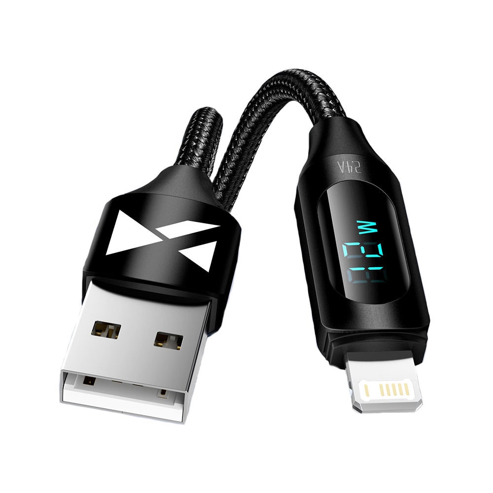 Wozinsky USB Kabel - USB til Lightning med LED Display 2,4A 2m - Sort