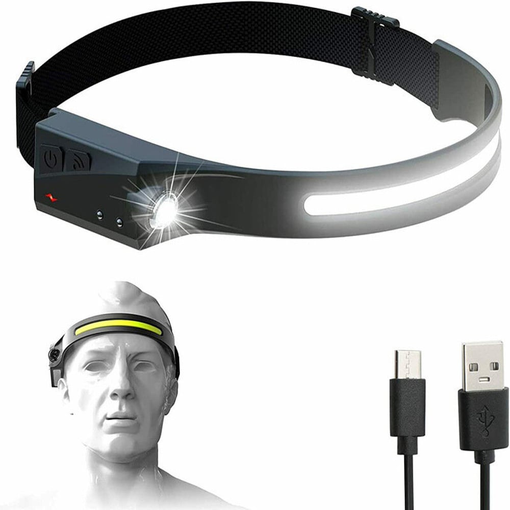 LED-pandelygte 350 lumen / genopladelig pandelampe med bevægelsessensor / 230° bred lysvinkel / USB-C / IPX4