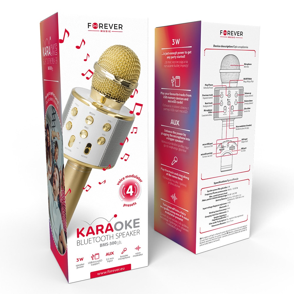 Forever Karaoke Mikrofon med Højttaler - Guld
