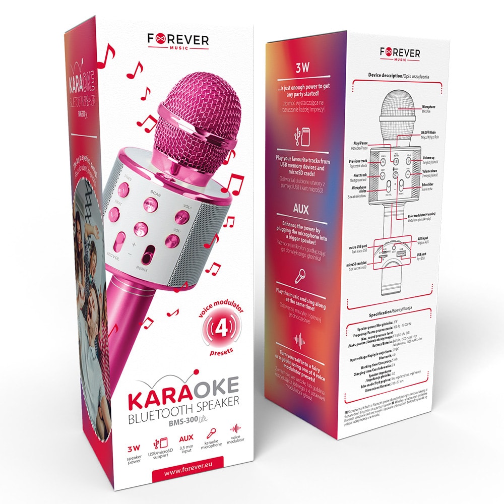 Forever Karaoke Mikrofon med Højttaler - Pink