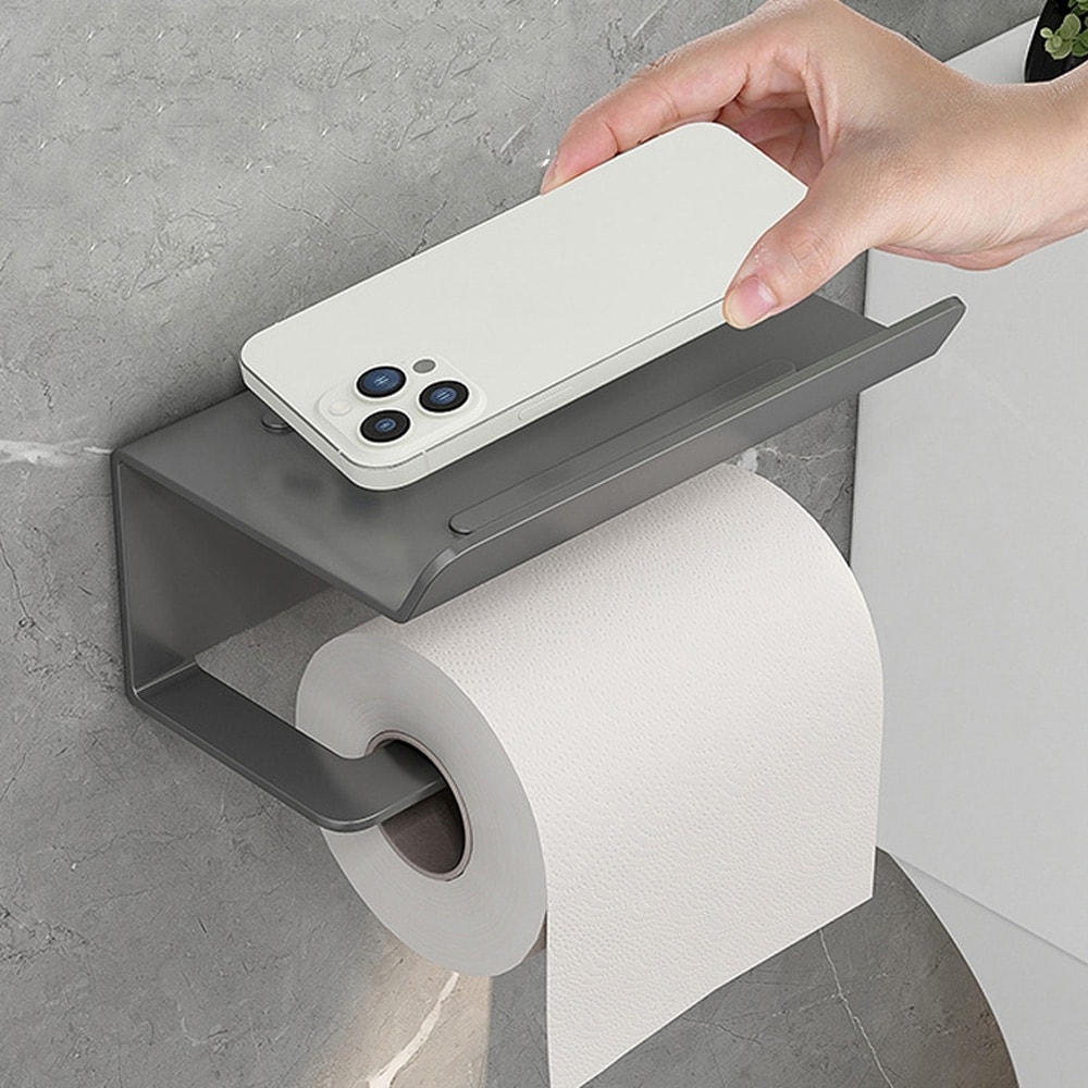 Toiletpapirholder med mobilhylde - Grå