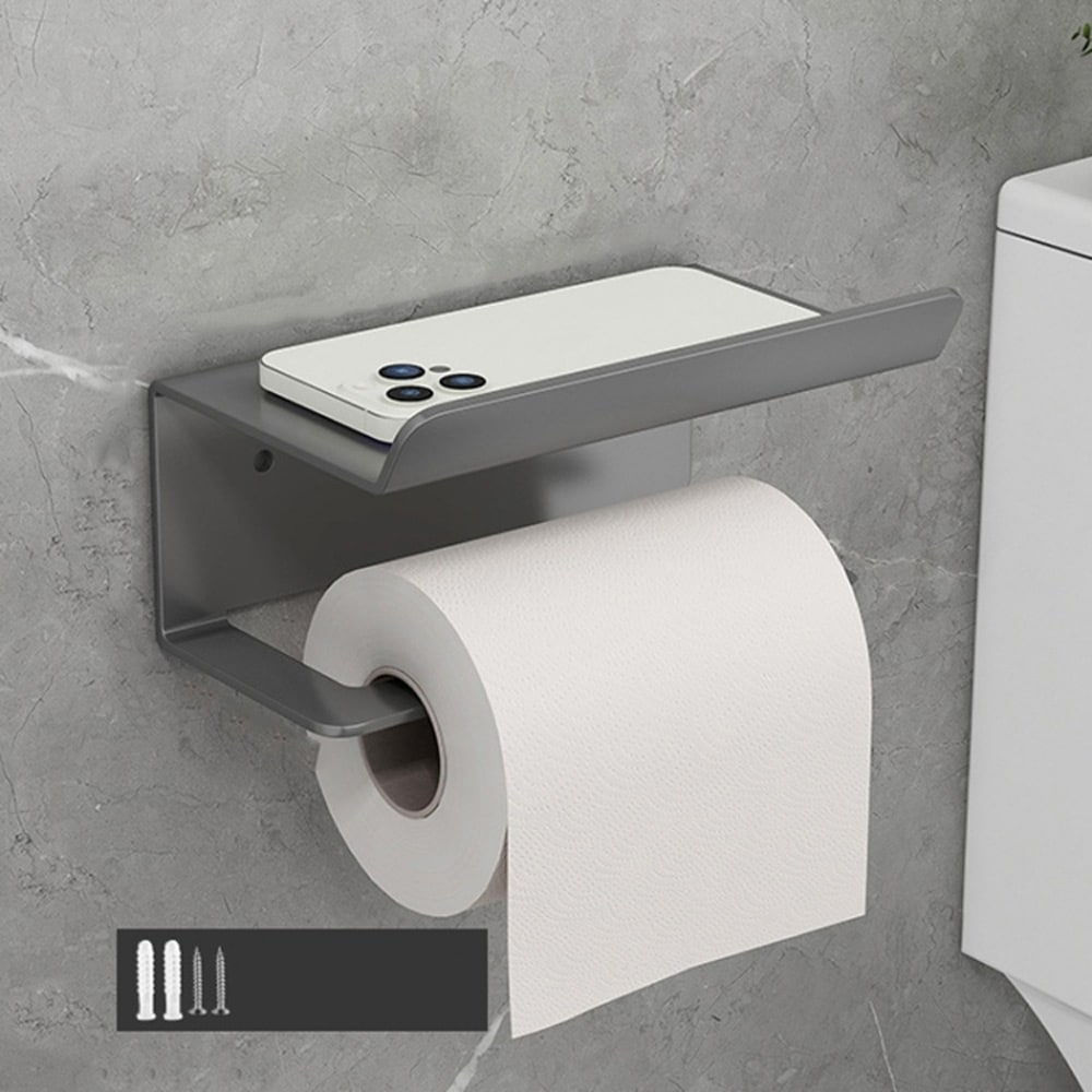 Toiletpapirholder med mobilhylde - Grå