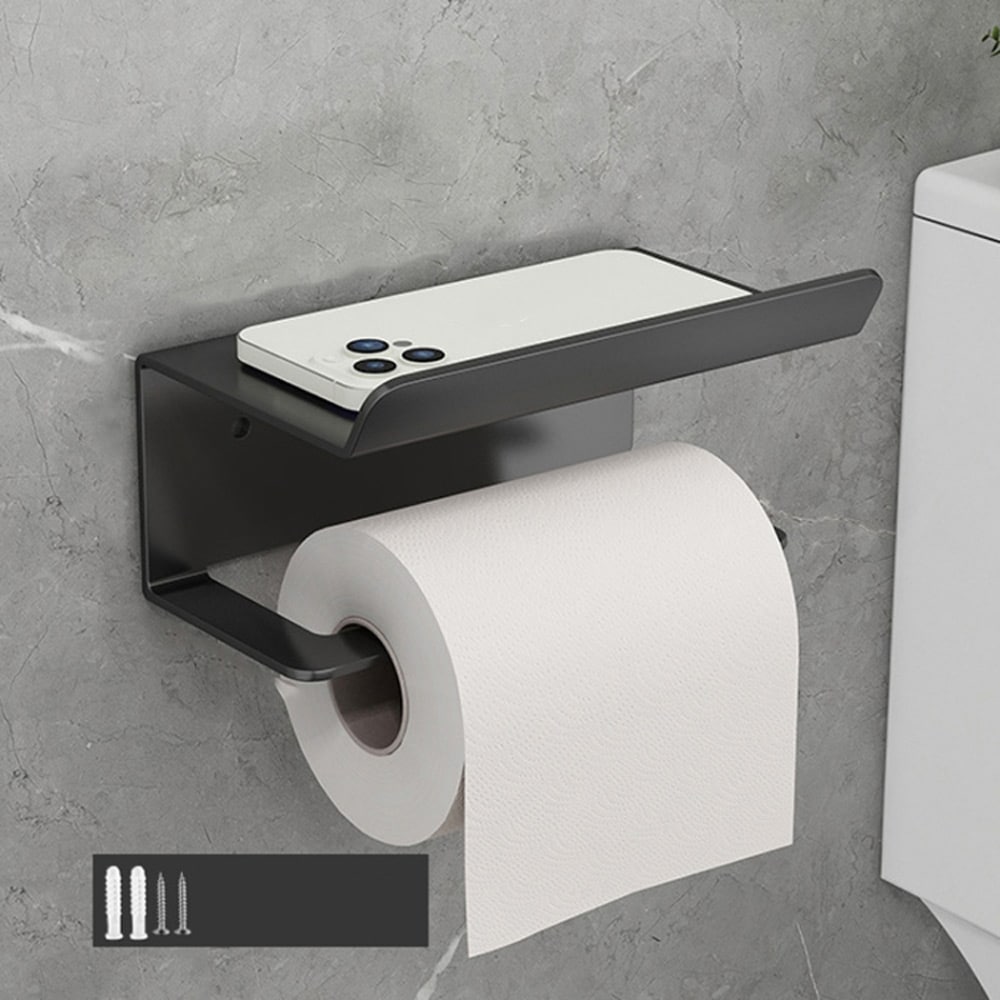Toiletpapirholder med mobilhylde - Sort