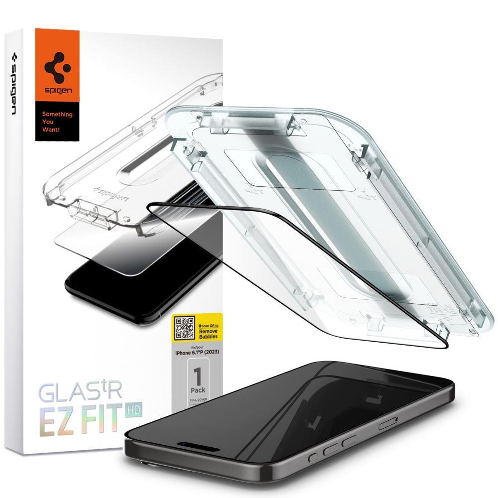 Spigen Glass tR EZ Fit skærmbeskytter til iPhone 15 Pro - Sort
