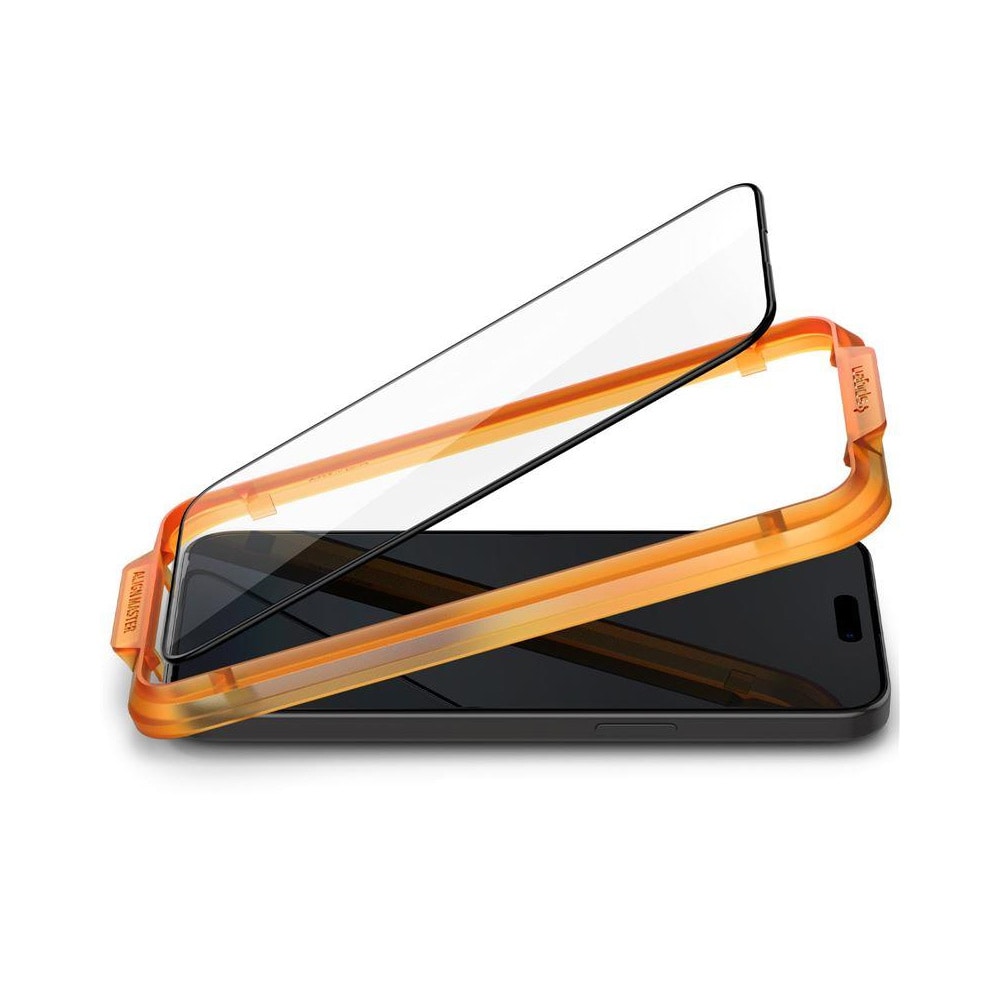Spigen Alm Glass FC skærmbeskytter til iPhone 15 Plus 2-pack - Sort stel