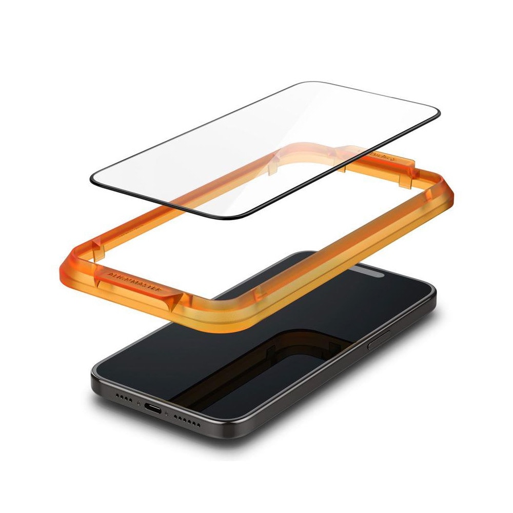 Spigen Alm Glass FC Skærmbeskytter til iPhone 15 Pro 2-pack - Sort stel