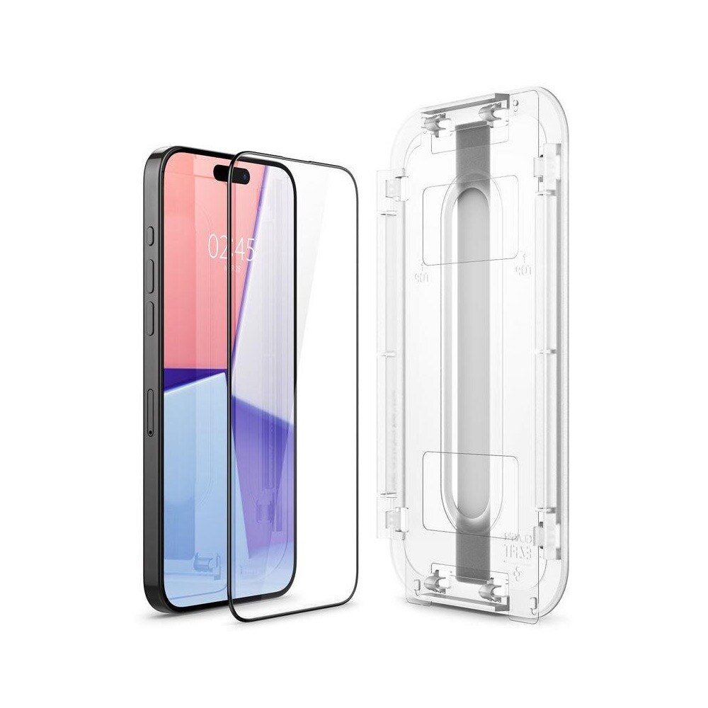 Spigen Glas.TR EZ Fit Tempered Screen Protector til iPhone 15 Pro 2-pack - Sort ramme